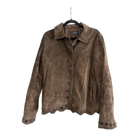 MONTANACO Leather Studded Embellished Jacket Skirt Set Brown Prairie Western -L - Picture 2 of 12